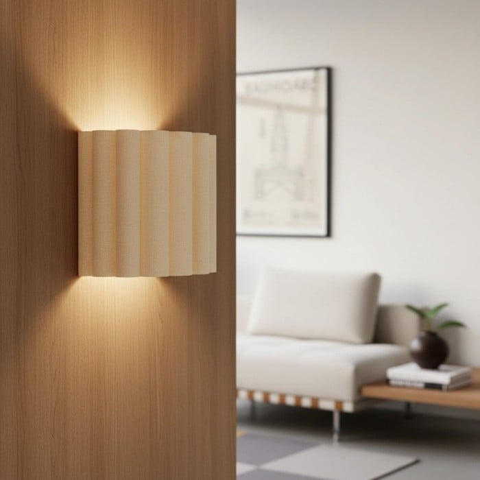 Applique da parete Velura Linen Fold - Tessuto con design plissettato morbido, illuminazione ambientale per camera da letto o