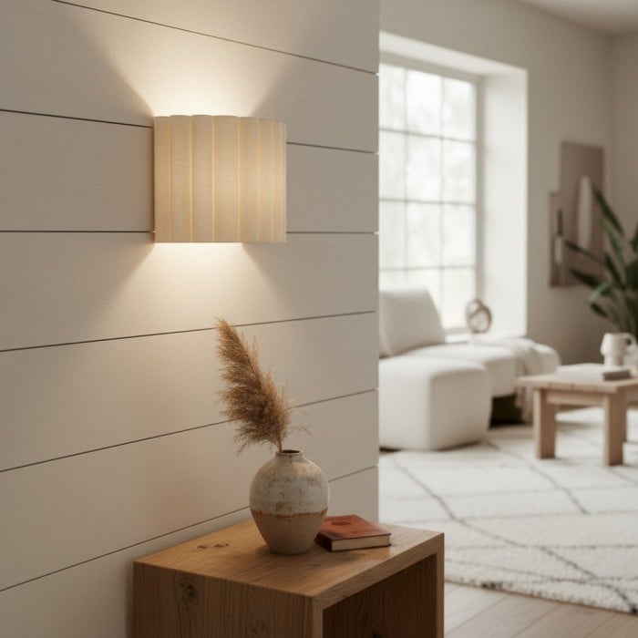 Applique da parete Velura Linen Fold - Tessuto con design plissettato morbido, illuminazione ambientale per camera da letto o