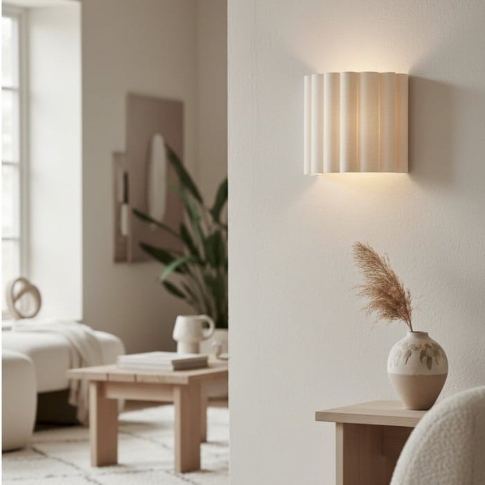 Applique da parete Velura Linen Fold - Tessuto con design plissettato morbido, illuminazione ambientale per camera da letto o