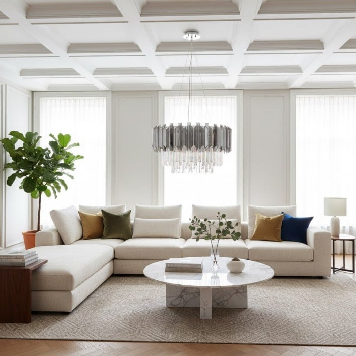 Lámpara colgante de cristal contemporánea Virelia - Lámpara de techo con pantalla de cristal en capas para comedor o sala de