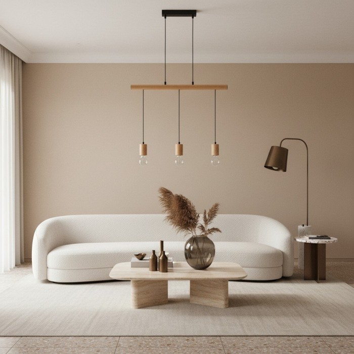 Virell Adjustable Linear Ceiling Light - 3‑Bulb Wooden and Metal Design for Kitchen Island or Office HL2064