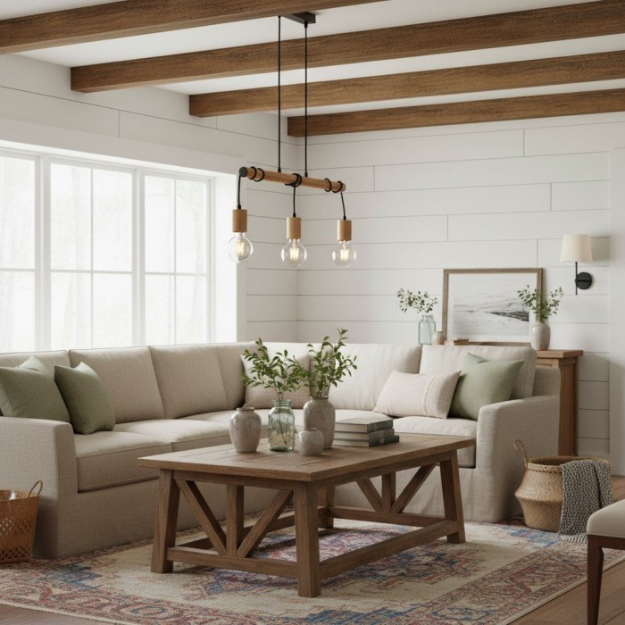 Virell Adjustable Linear Ceiling Light - 3‑Bulb Wooden and Metal Design for Kitchen Island or Office HL2064