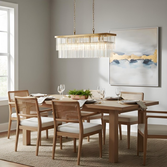 Vitralon Lineaire Hanglamp - Diamantvormige Glazen Lampenkap (Kristalhelder) - Geschikt voor Woon- en Eetkamer HL2139