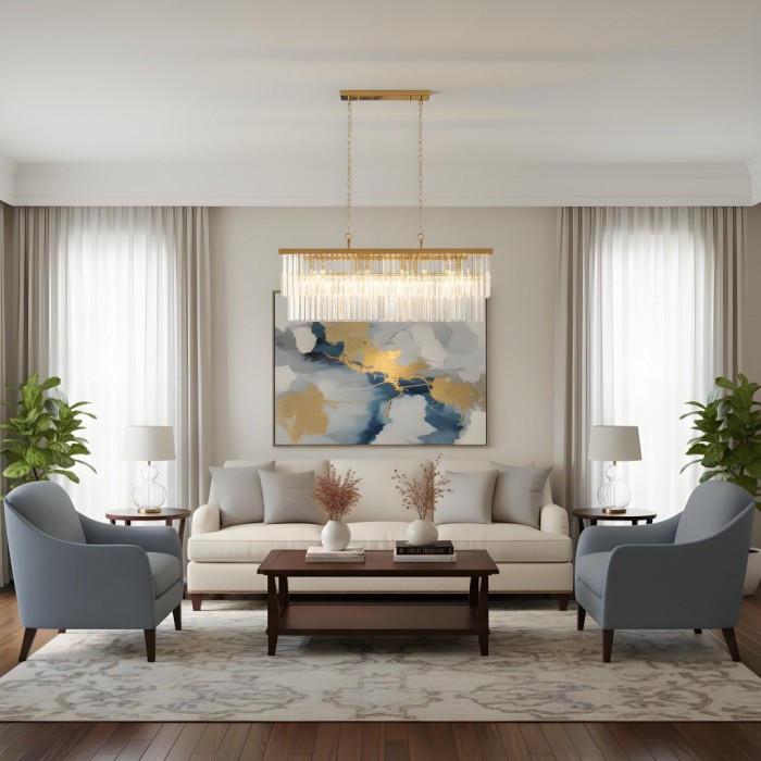 Vitralon Lineaire Hanglamp - Diamantvormige Glazen Lampenkap (Kristalhelder) - Geschikt voor Woon- en Eetkamer HL2139