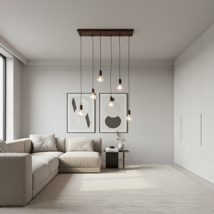 Vornix 6-flammige lineare Pendelleuchte – Moderne Industrieleuchte im Holzbalken-Design für Kücheninsel und Esszimmer HL2049