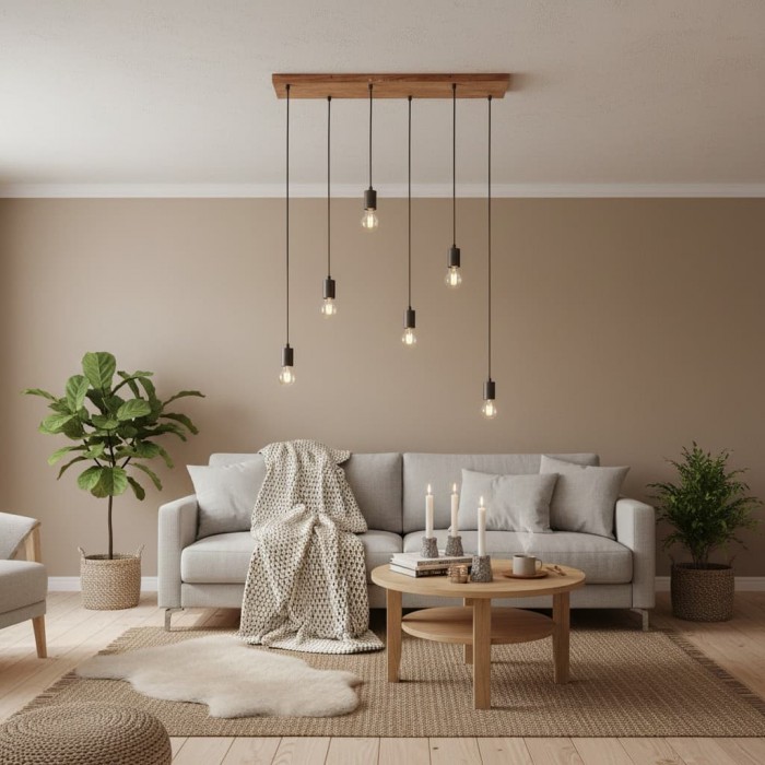 Vornix 6-flammige lineare Pendelleuchte – Moderne Industrieleuchte im Holzbalken-Design für Kücheninsel und Esszimmer HL2049