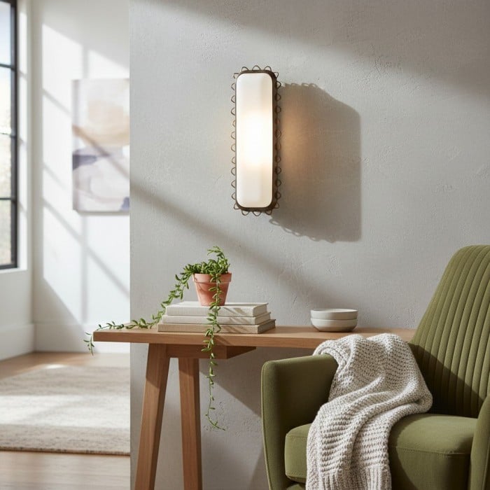 Applique da parete Glowvera - Applique moderna con paralume in vetro e struttura in metallo ondulato per corridoio HL1862