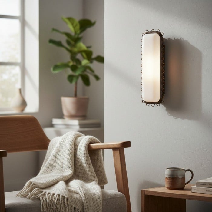 Applique da parete Glowvera - Applique moderna con paralume in vetro e struttura in metallo ondulato per corridoio HL1862