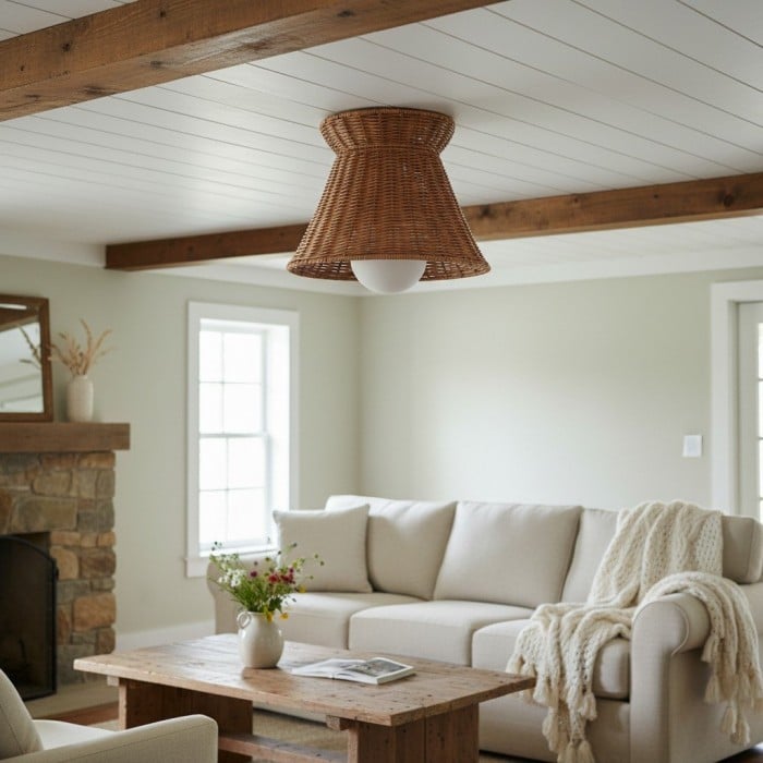 Lámpara de techo Wickara con silueta orgánica tejida - Ratán estilo bohemio para sala de estar HL1865