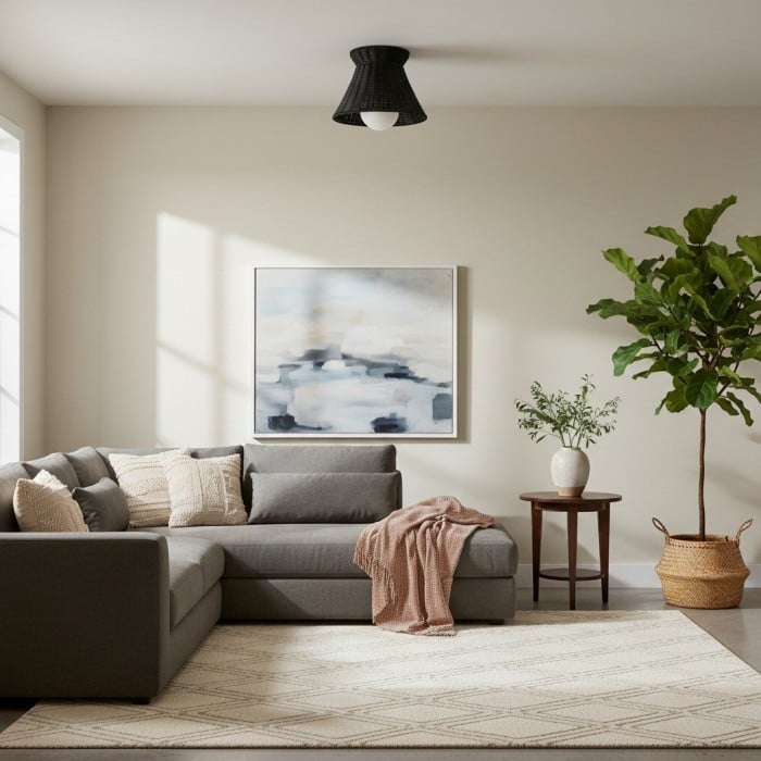 Lámpara de techo Wickara con silueta orgánica tejida - Ratán estilo bohemio para sala de estar HL1865