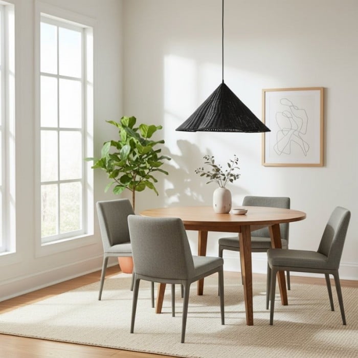 Lampada a sospensione in rattan naturale intrecciato Wickara - Lampada a sospensione boho-chic per soggiorno e sala da pranzo