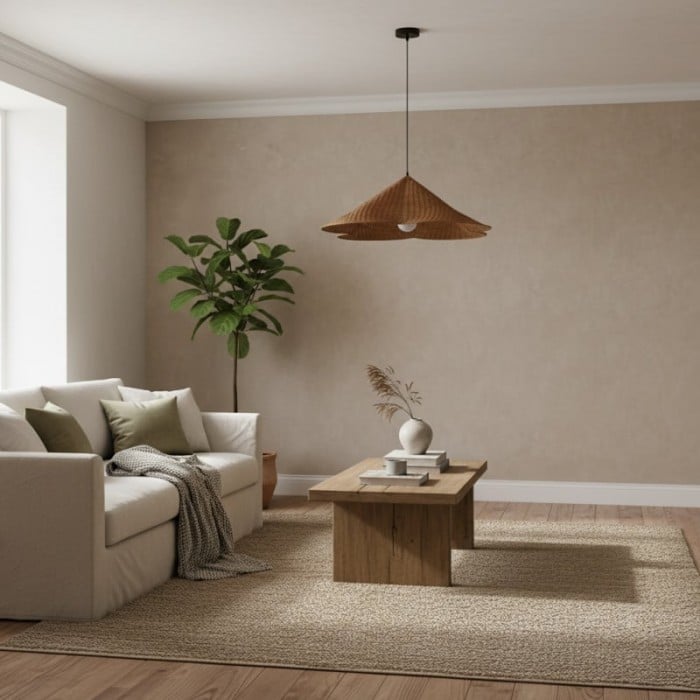 Lampada a sospensione in rattan naturale intrecciato Wickara - Lampada a sospensione boho-chic per soggiorno e sala da pranzo