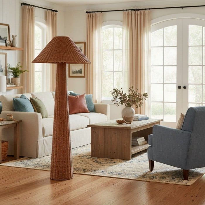 Wickara Woven Floor Lamp - Sculptural rattan design with natural rattan style, suitable for living room & bedroom HL1858