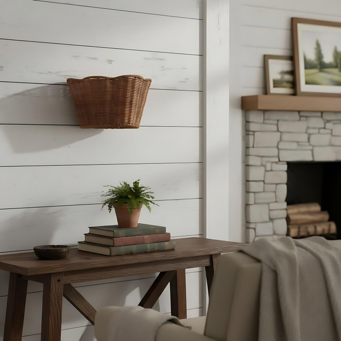 Applique murale tressée Wickara - Abat-jour festonné en forme de panier pour chambre à coucher HL1854