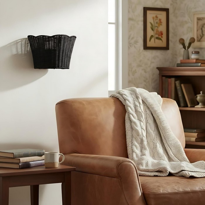 Applique murale tressée Wickara - Abat-jour festonné en forme de panier pour chambre à coucher HL1854