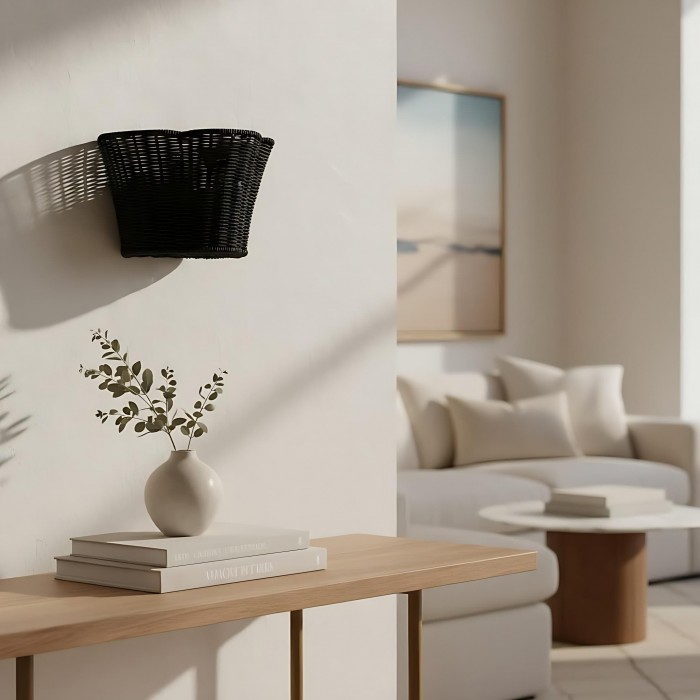 Applique murale tressée Wickara - Abat-jour festonné en forme de panier pour chambre à coucher HL1854