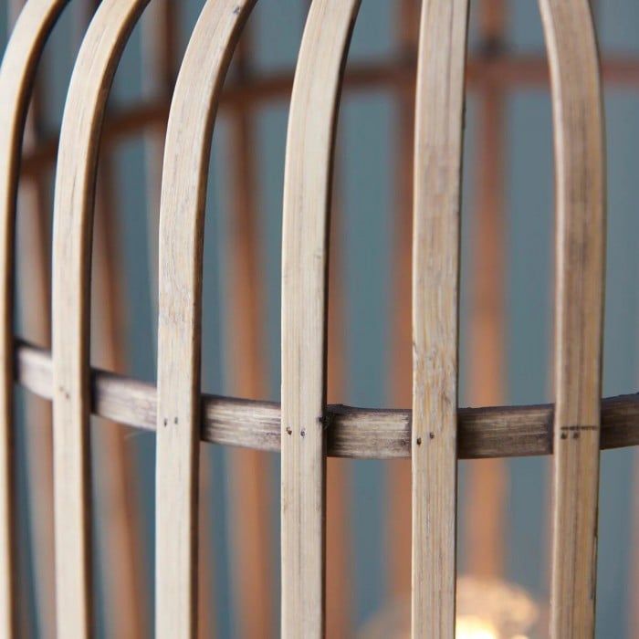 Yumeko Natural Woven Floor Lamp - Modern Scandi Bamboo Shade Standing Lamp for Bedrooms or Living Rooms HL2167