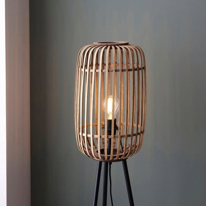 Yumeko Natural Woven Floor Lamp - Modern Scandi Bamboo Shade Standing Lamp for Bedrooms or Living Rooms HL2167