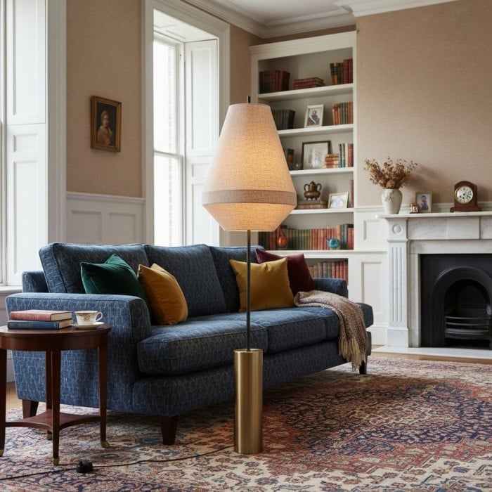 Zalen vloerlamp - Hanglamp met gelaagd linnen design en verouderd messing design voor de woonkamer HL1917