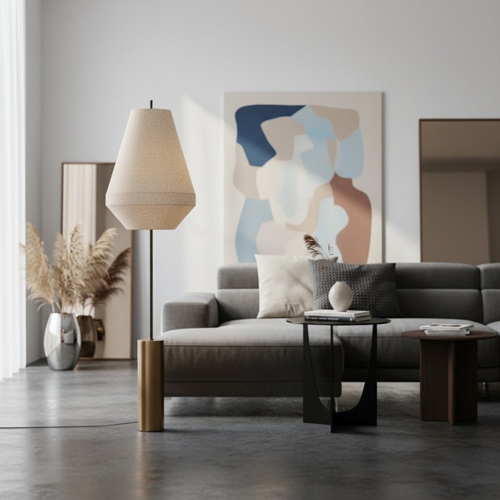 Zalen vloerlamp - Hanglamp met gelaagd linnen design en verouderd messing design voor de woonkamer HL1917