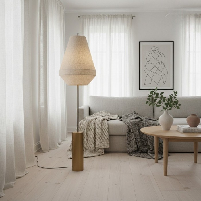 Zalen vloerlamp - Hanglamp met gelaagd linnen design en verouderd messing design voor de woonkamer HL1917