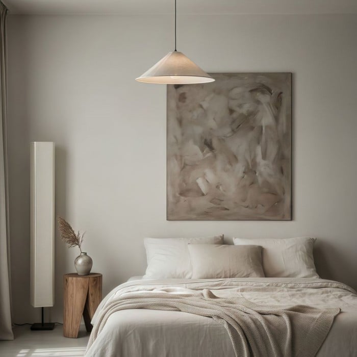 Zalen Textured Pleated Linen Pendant Lamp - Neutral Fabric Style Pendant Lamp for Bedroom & Living Room HL1913