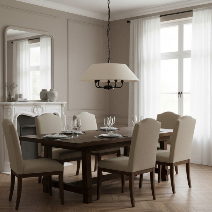 Zevatik Pendellampa med Linneskärm - Klassisk Multi-Lampdesign för Matsal och Vardagsrum HL2075