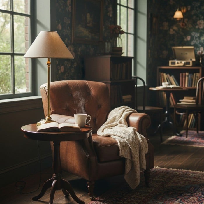 Lampa stołowa Zevatik z wąską nóżką i lnianym abażurem do oświetlenia nocnego HL2198