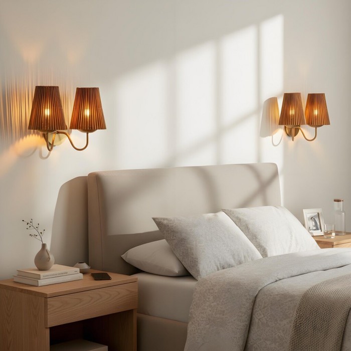 Lampada da parete in bambù Zhoove - Design con paralume naturale plissettato per soggiorno o camera da letto HL1919
