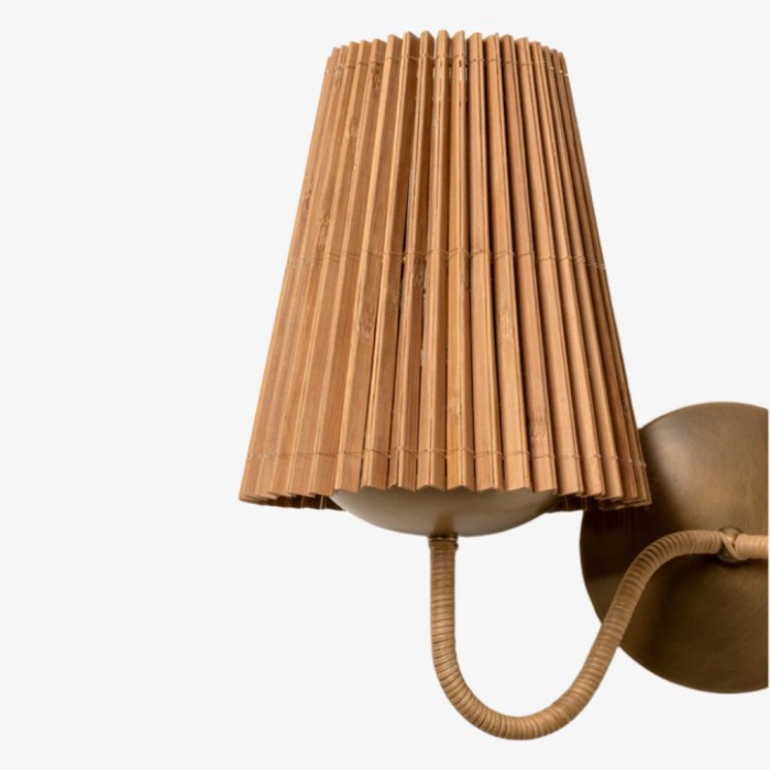 Lampada da parete in bambù Zhoove - Design con paralume naturale plissettato per soggiorno o camera da letto HL1919
