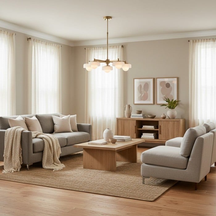 Lámpara colgante Zirvos con esferas de ópalo esmerilado y marco de latón cepillado para sala de estar y comedor HL2132