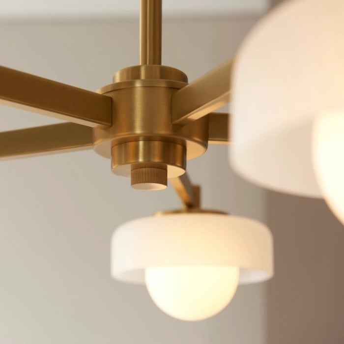 Lámpara colgante Zirvos con esferas de ópalo esmerilado y marco de latón cepillado para sala de estar y comedor HL2132