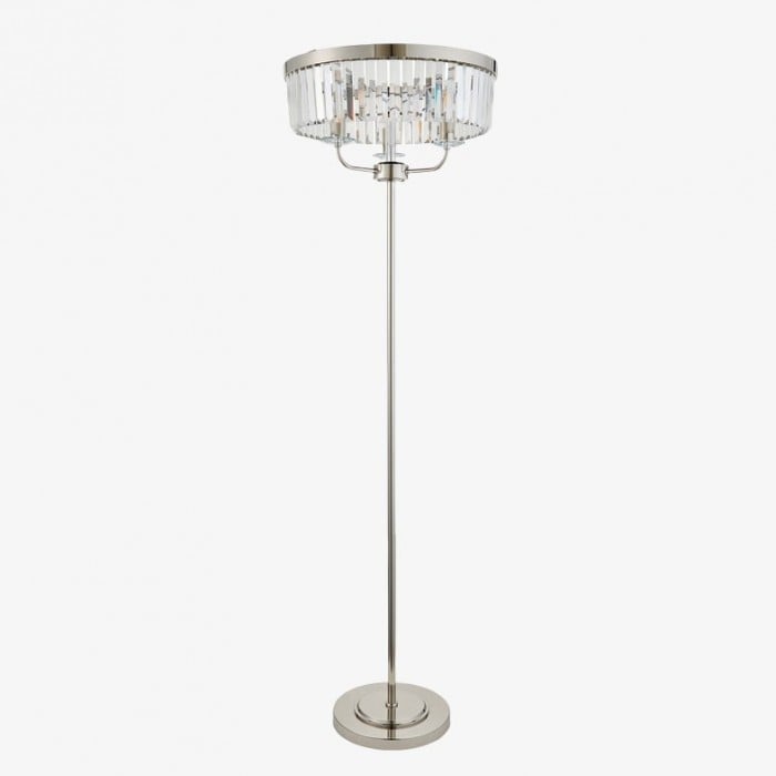 Lampadaire rond Beveline à 3 lumières - Abat-jour en verre taillé à facettes, finition métal classique, idéal pour le salon