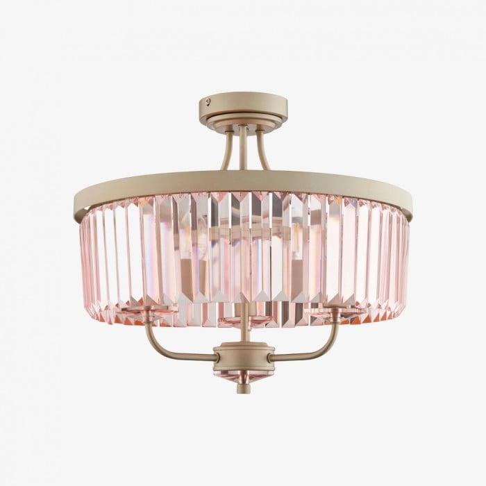 Beveline 3 Light Round Semi Flush - Faceted Cut Glass Shade Metal Finish for Hallways and Bedrooms HL2076