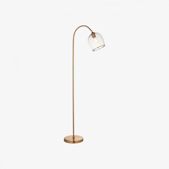 Lampadaire Brazara avec abat-jour en verre ajustable et pied en métal courbé pour espaces de vie HL2091