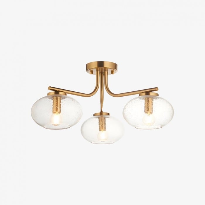 Bublaris Bubble-Glass Semi-Flush Ceiling Light - Curved Brass Arms for Living Room or Hallway HL2154