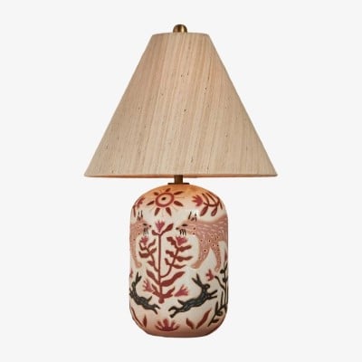 Ceruna Ceramic Table Lamp - Tapered Linen Shade Wax Resist for Bedroom HL1904