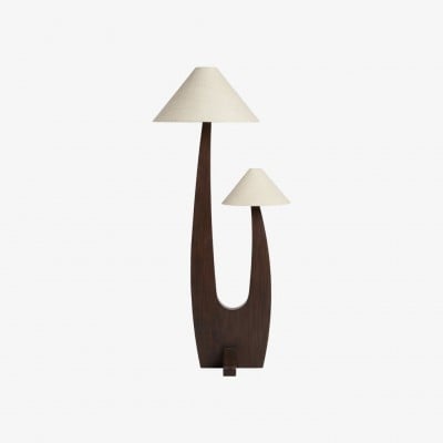 Lampa podłogowa Cordove Arc – nowoczesna, organiczna, lite drewno i tkanina do salonów HL1882