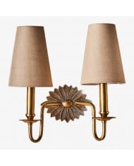 Duova wandlamp met geschulpte rand - Antiek messing met linnen stof, geschikt voor woonkamer en slaapkamer HL1909