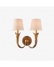 Duova wandlamp met geschulpte rand - Antiek messing met linnen stof, geschikt voor woonkamer en slaapkamer HL1909