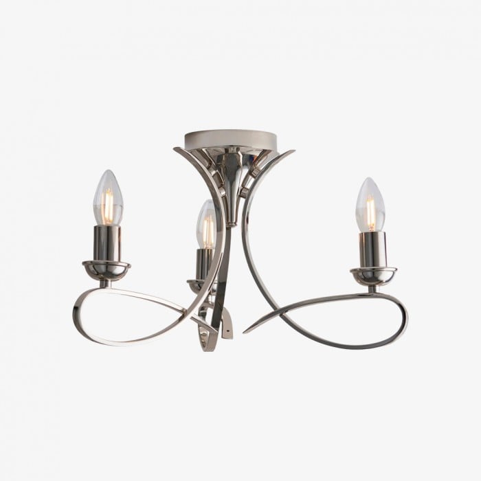 Foline 3-Light Ceiling Fixture with Sweeping Arms - Polished Nickel Semi-Flush for Dining or Entry HL2227