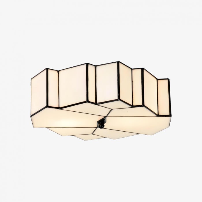 Kelsar Art Deco Tiffany Ceiling Light - Geometric Stained Glass Flush Mount Fixture for Living Room HL2101