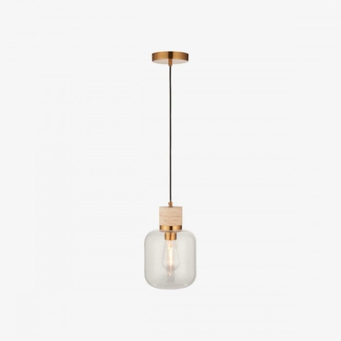 Korlisse Natural Stone and Glass Pendant Light - Stylish Lamp for Lounge or Living Room HL2124