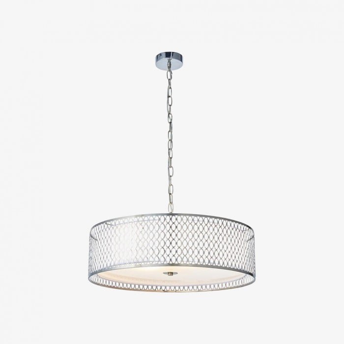 Liorin Geometrische Hanglamp - Moderne Hanglamp met Metalen en Stoffen Kap en Opengewerkt Sierwerk voor Interieurs HL2100