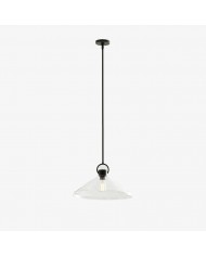 Blossine linnen hanglamp met geschulpte rand - gelaagde kap en metalen plafondplaat, rustiek tot modern HL1921