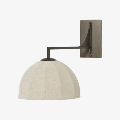 Lumarys svängarmslampa - Skulptural vägglampa med linneskärm i organisk stil för vardagsrum eller sovrum HL1874