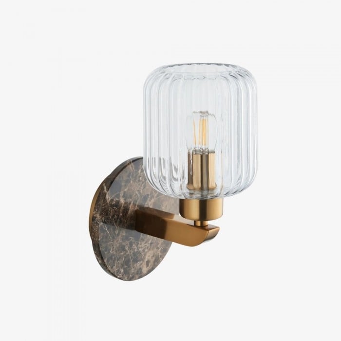 Korlisse Modern Marble Wall Light - Vintage Brass & Clear Glass Accent for Living Room and Hallway HL2145