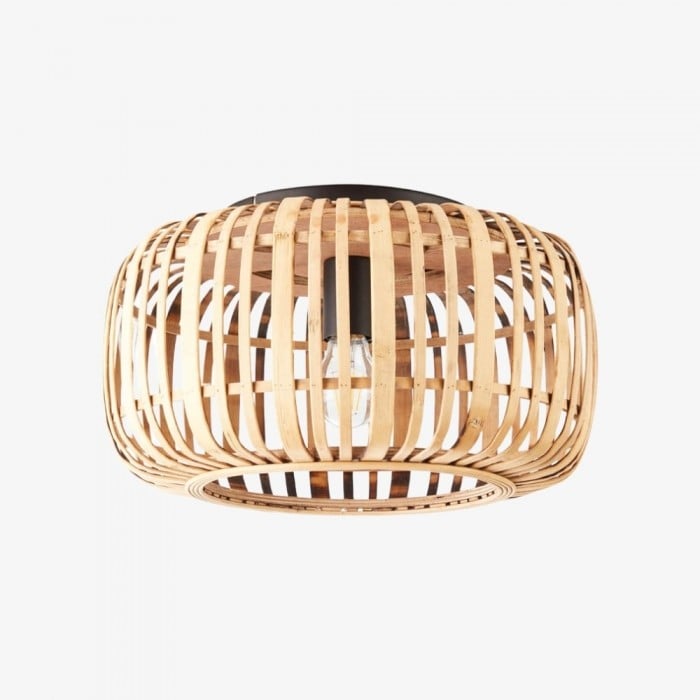 Yumeko Natural Bamboo Flush Ceiling Light - Organic Cage Design Sustainable for Living Room HL2173