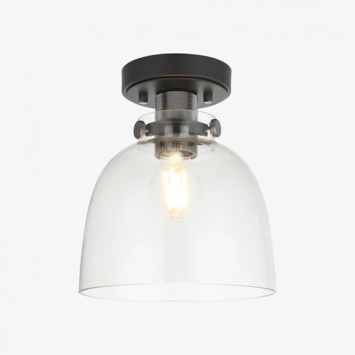 Ravion Knurled Chrome Ceiling Light Industrial Glass Shade - Living Room HL2023