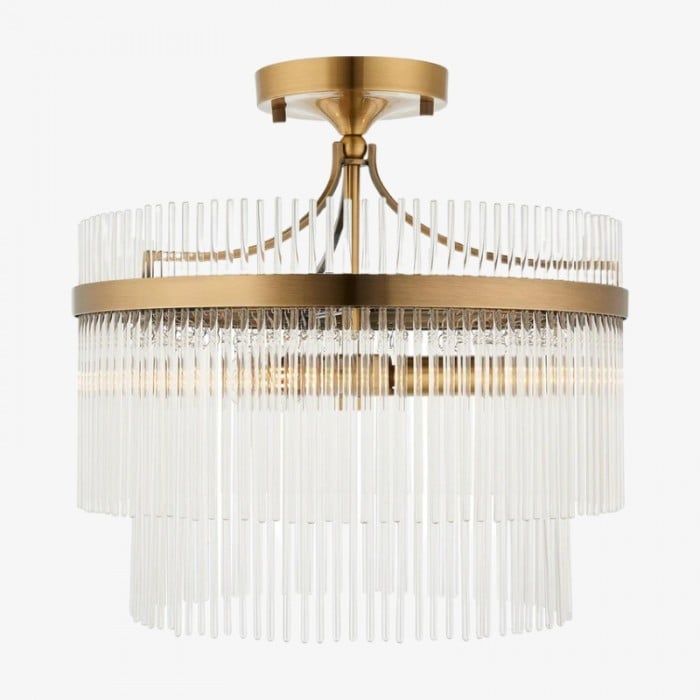 RibGlow Antique Brass 3-Light Ceiling Light with Clear Glass - Hallway or Bedroom HL2174